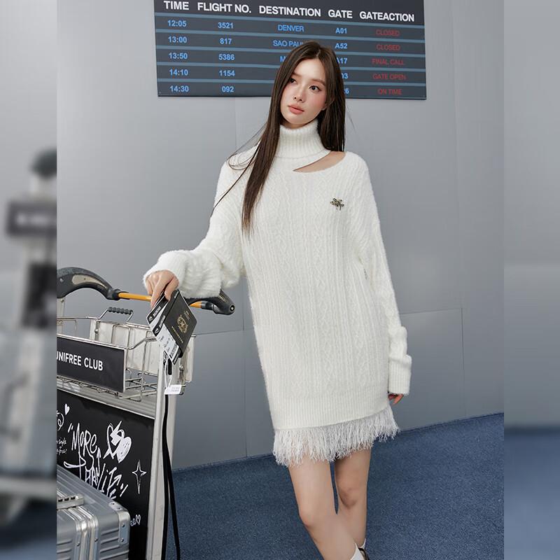 unifree Retro Frayed Edge High-Neck Knitted Sweater