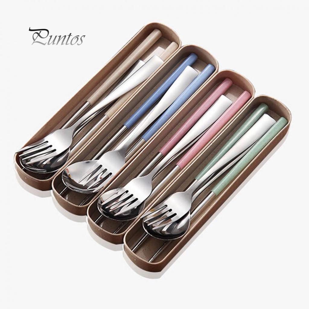 3шт портативная вилка, ложка, палочки для еды, посуда, набор столовых приборов для путешествий и кемпинга с коробкой