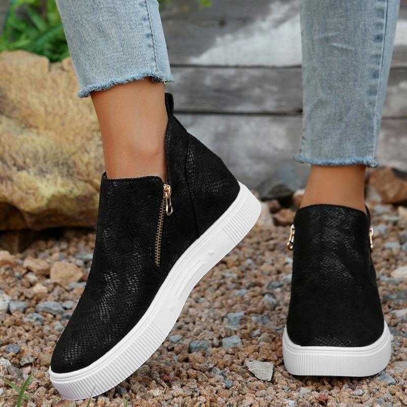 Модная осенняя новинка, туфли-балетки на платформе с круглым носком и боковой молнией, нескользящие, износостойкие, с внутренней танкеткой, одинарные
