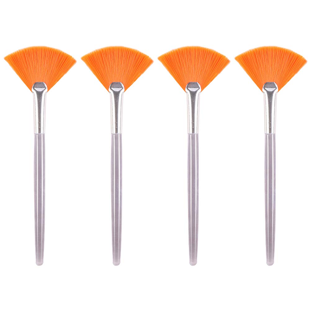 Healeved Fanmake Facial Mouth Cover Makeup Tool Fan Brush Synthetic Hair Smooth Handle Peel Serum Skin Care Application Travel Use Women Girls Set 4