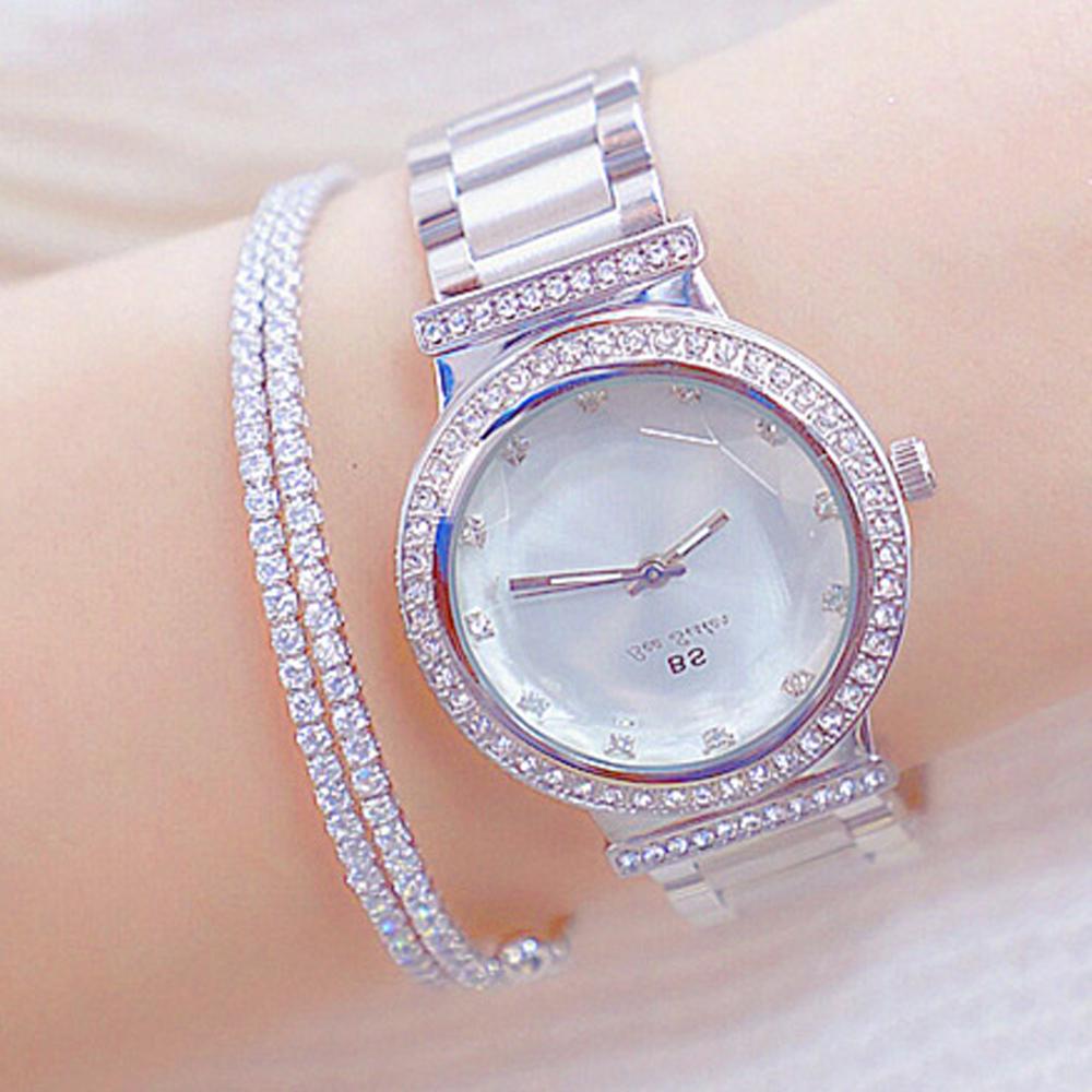 BS bee sister Golden Rhinestone Ladies Watch Famous Luxury Top Brand Stainless Steel Waterproof Womens Crystal Quartz Wristwatch