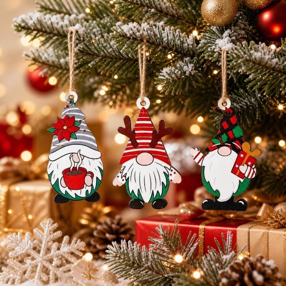 3 pcs Santa Claus Xmas Hanging Pendant 2D Flat Christmas Decor Christmas Tree