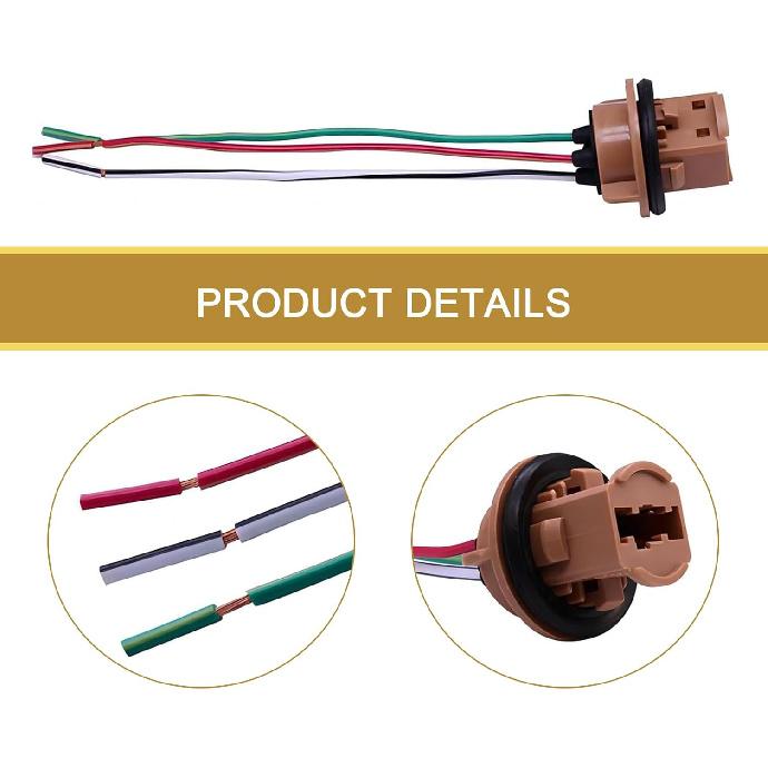 Pack-2 Automotive 7443 Brake Light Bulb Holder, Socket Pigtail Harness Connector, Waterproof ulation Plastic Female Adapter, for 7443/T20 Bulb