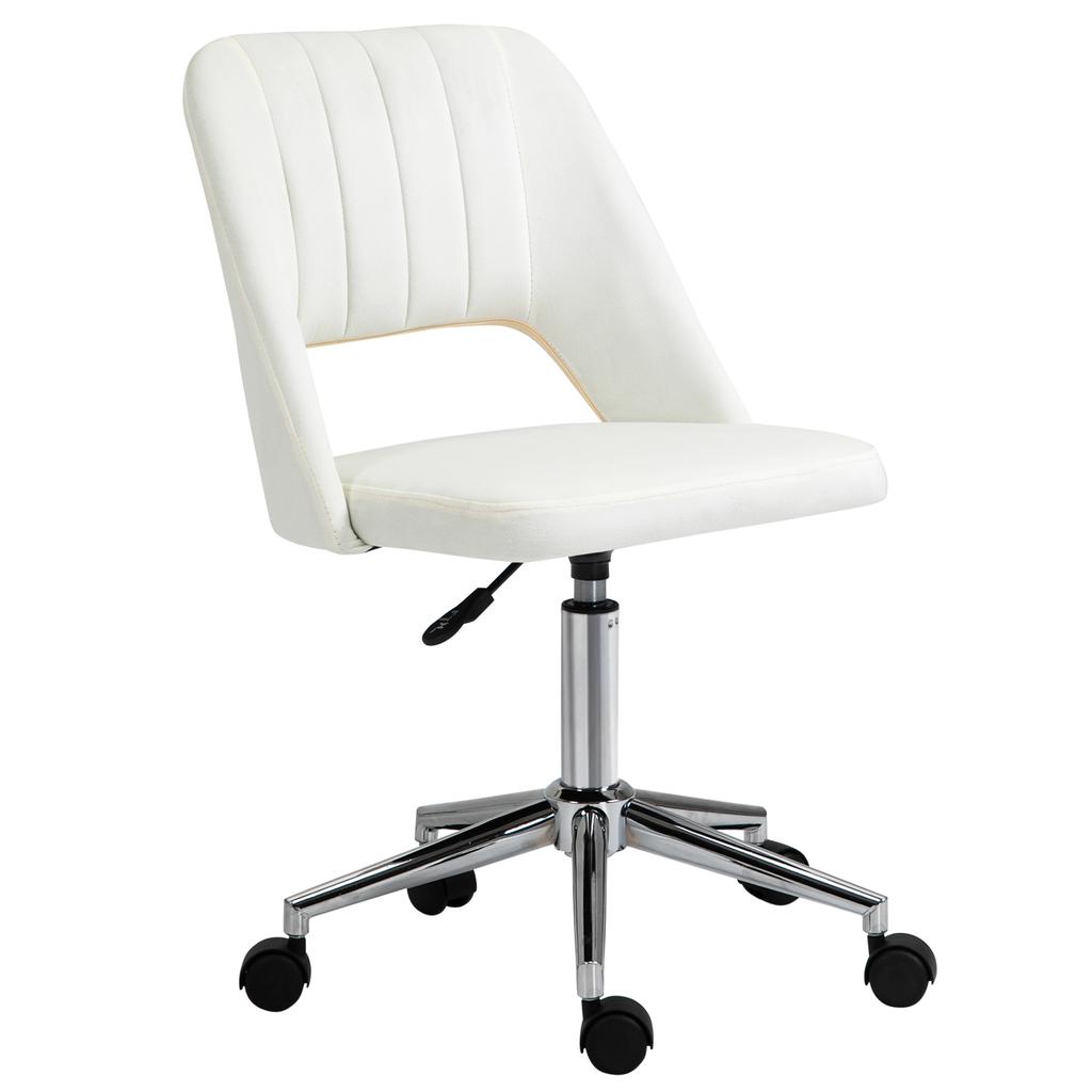 Height-Adjustable Desk Chair with Casters, 360 degrees Rotatable, Scallop Shape, Foam, 49 x 60 x 79-91 cm, Cream White