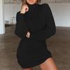 Женская мода повседневное вязаное платье-свитер с длинным рукавом из однотонного материала сексуальное тонкое платье-свитер