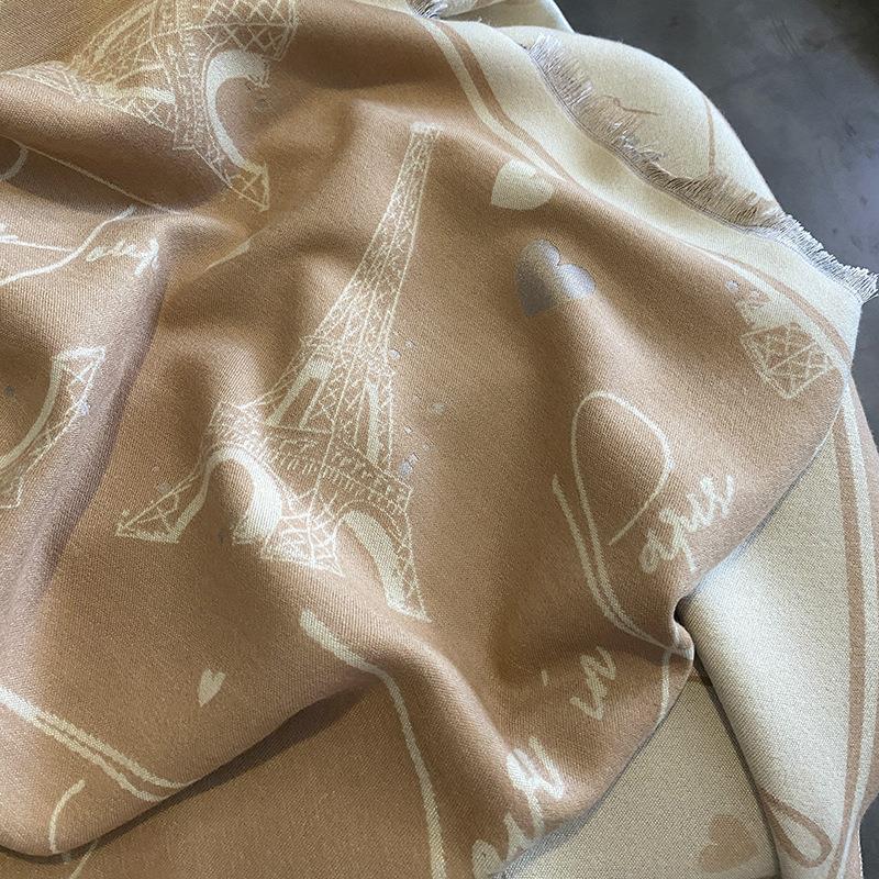 New Autumn and Winter Imitation Cashmere Scarf for Women European and American Style Iron Tower Pattern Warm Outer Wear Multi Purpose Scarf