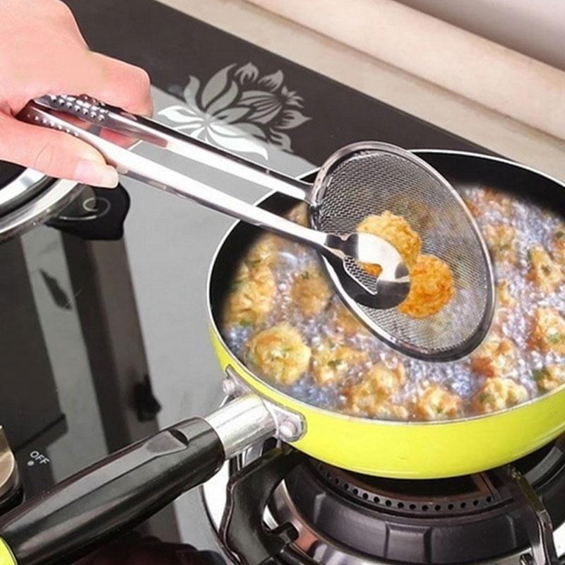 Creative Filter Spoon with Clip Multi-functional Stainless Steel Colander Oil-Frying Filter Fried Fo