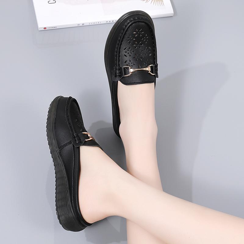 Women Soft Mules Loafers Slip On Slippers Casual Elegant Summer Breathable Leather Black Moccasin Shoes