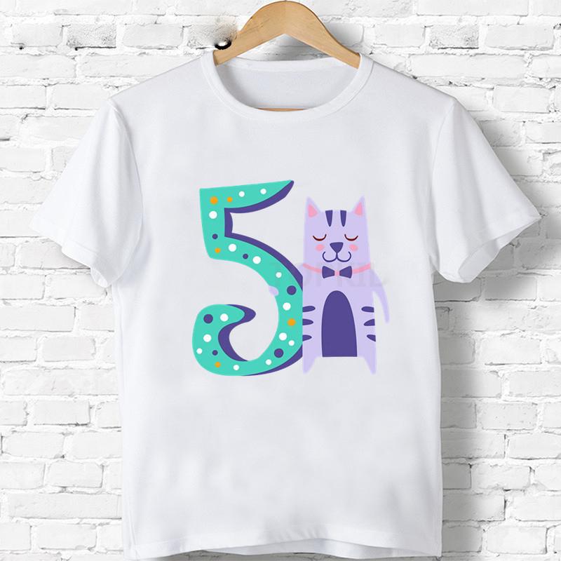 Детская футболка для мальчиков и девочек, футболка с принтом «С днем ​​рождения», цифра 1–9, детская футболка с рисунком льва и жирафа, детская подарочная одежда