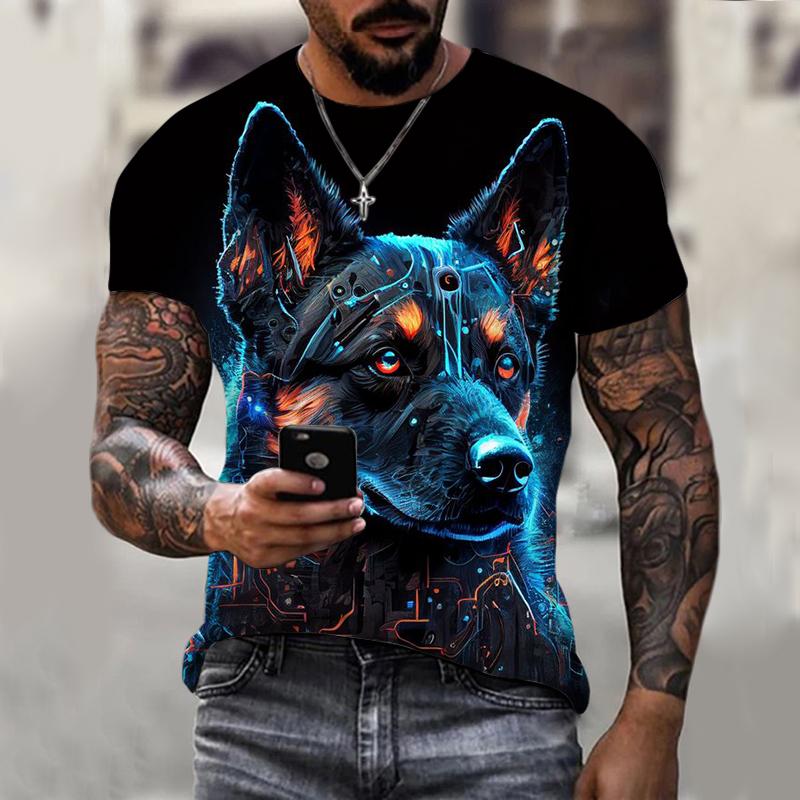 Summer Round Neck 3D Print Dog Graphics Top Fashionable Casual Short Sleeved Men's T-shirts