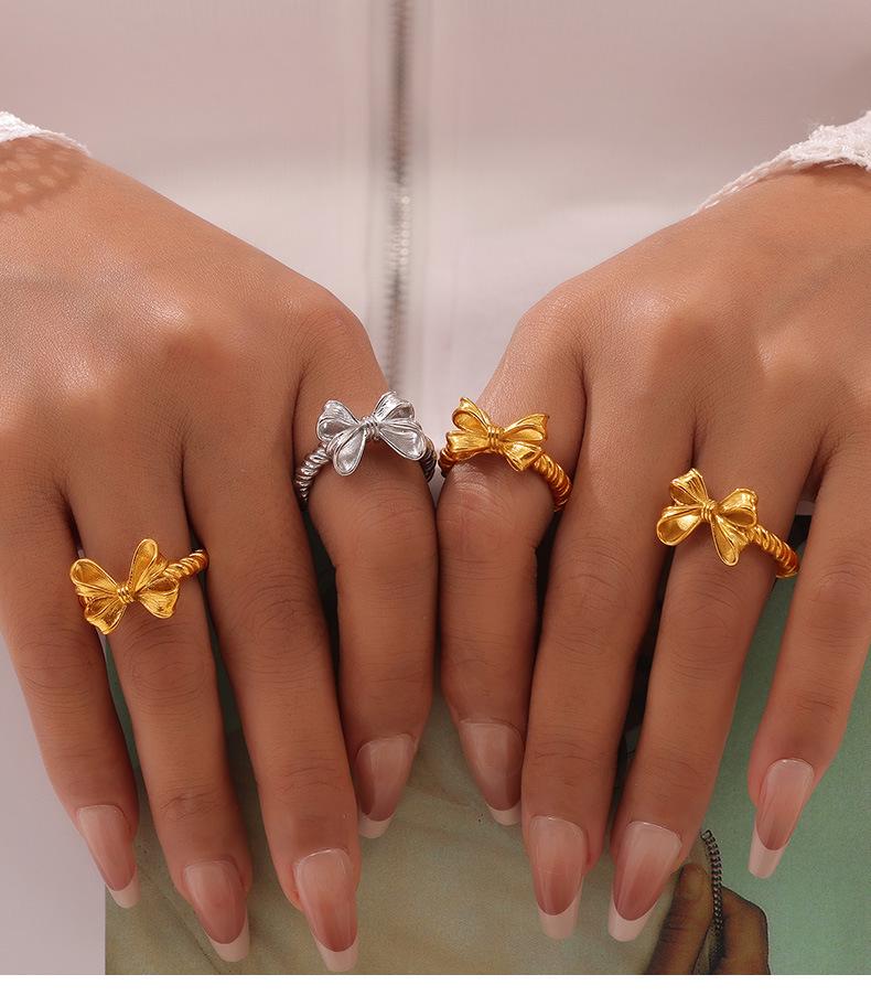 Элегантное кольцо-бантик «Императрица Цыси»: Роскошные позолоченные ювелирные изделия из титановой стали для женщин