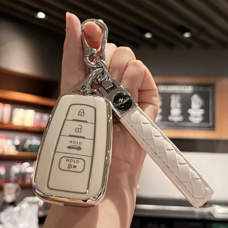 Car Key Case Cover Key Holder with Keychain for Toyota 2018-2022 RAV4 Camry Corolla Avalon C-HR Prius GT86 Highlander
