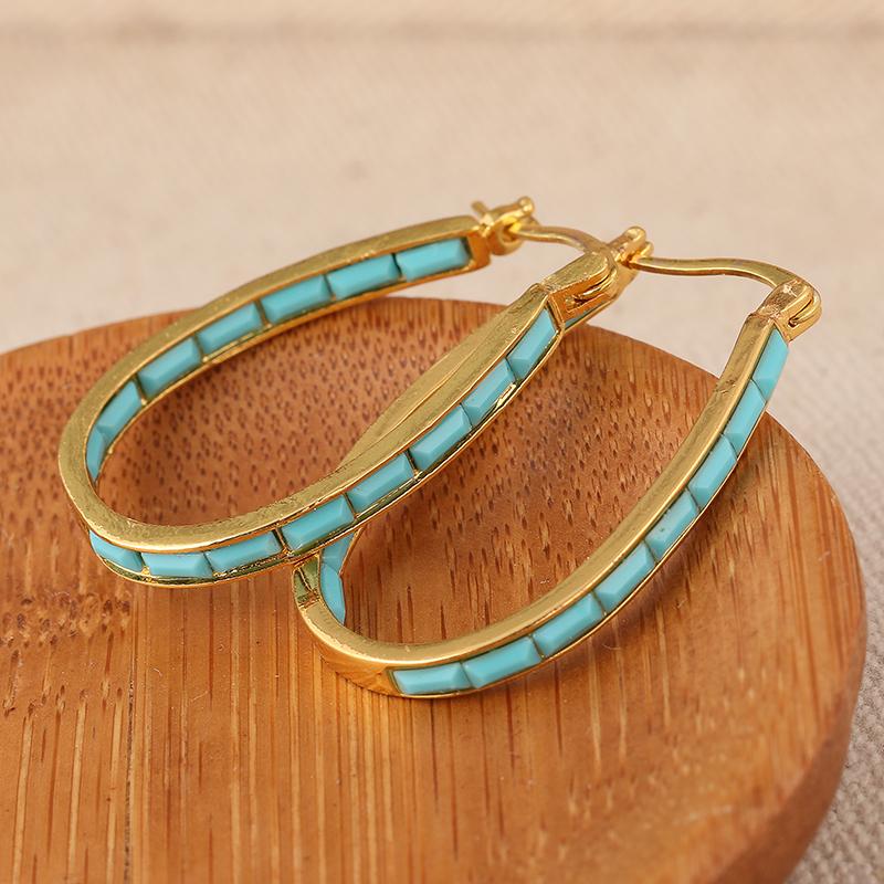 Винтажные простые серьги-кольца U-образной формы из синтетической бирюзы с золотым покрытием для женского богемного стиля, отпускные ювелирные аксессуары