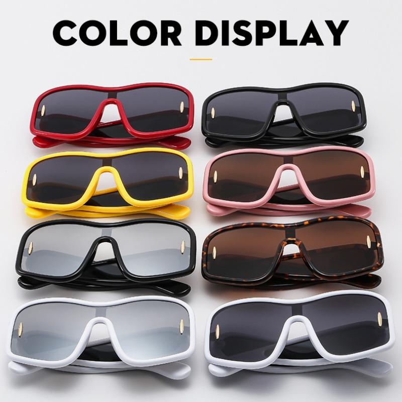 Non-polarized Oversized One-Piece Shield Sunglasses Women Luxury Brand Punk Square Eyewear Vintage Big Frame Rivets Sun Glasses for Men Goggle