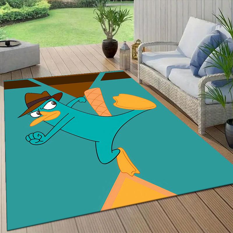 Phineas and Ferb2 Flannel Pattern Square Carpet,Area Rug,Carpet Rug for Living Room Bedroom Sofa Playroom Decor,Non-slip Floor Mat