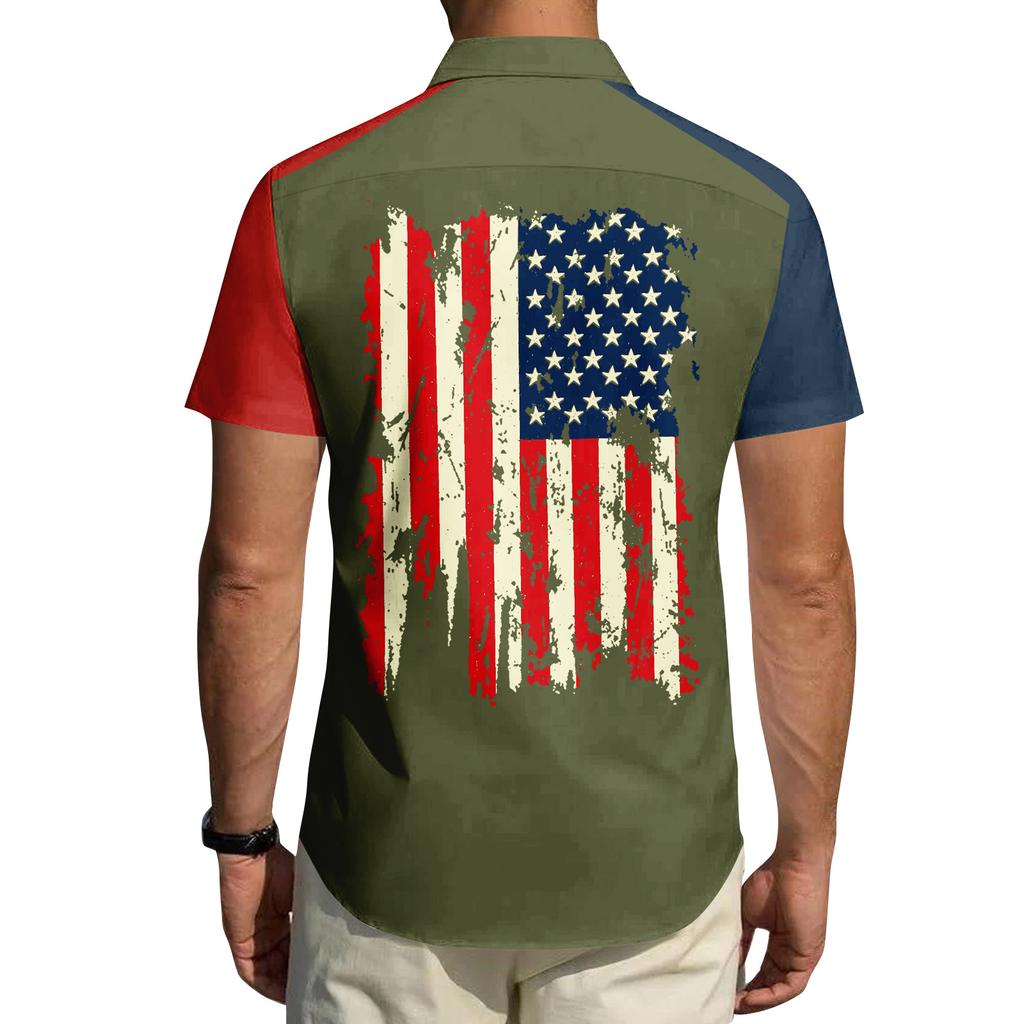Men's Independence Day Printed Collared Top Men's Casual Sports Short-Sleeve Shirt