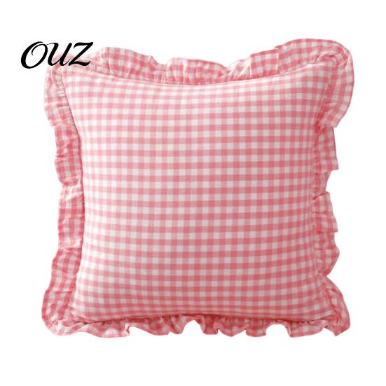 Modern Minimalist Cushion Covers Ruffle Throw Pillow Cover, Cotton Plaid Case with Frill Edge, 18x18 Decorative Inch 20x12 Cover for Farmhouse