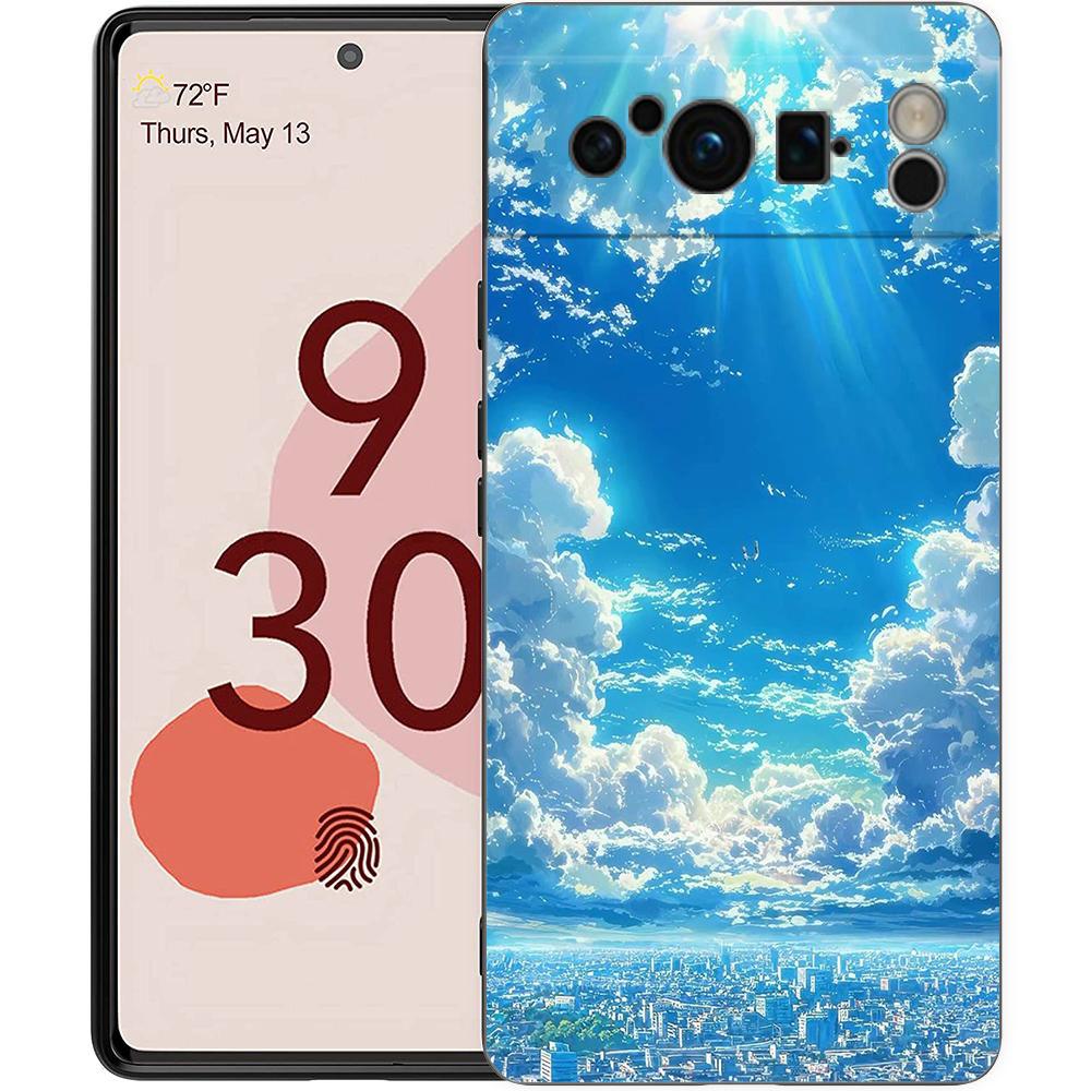 Роскошный чехол из ТПУ для Google Pixel 9 8 8A 7 7A 6 Pro XL 6A 5G Мультяшный Небо Черный Мягкая задняя крышка