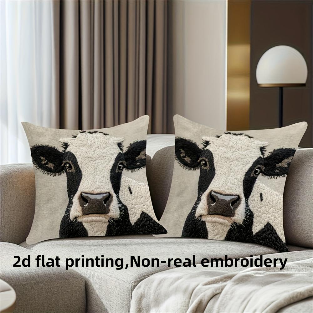 Rustic Farmhouse Cow Pillow Covers Set Of 2 Faux Embroidery 2D Print Soft Linen Feel For Sofa Bed Living Room Country Decor