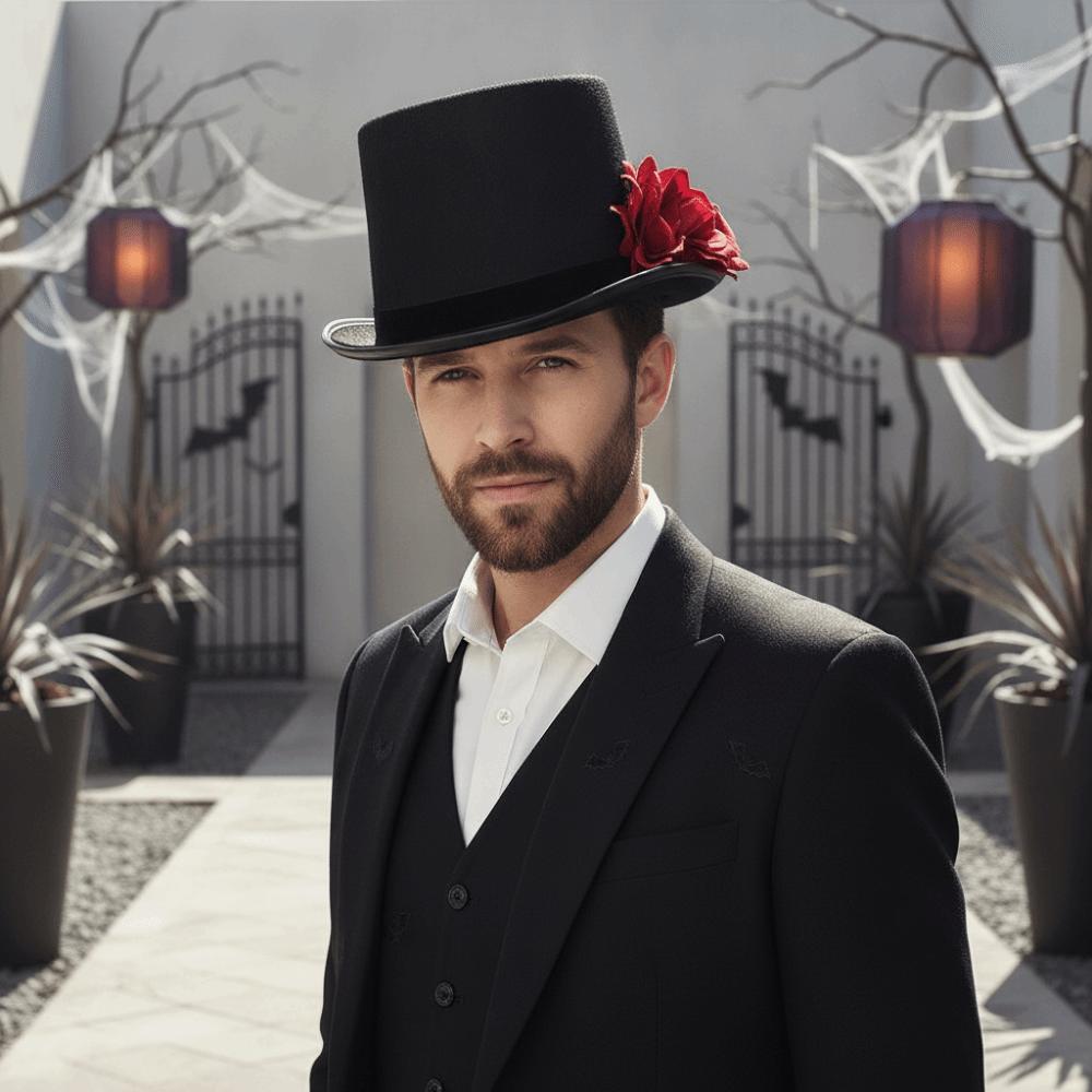 Classic Black Rose Gentleman Cap Vibrant Red Magician Fedora Headwear Drama Actors