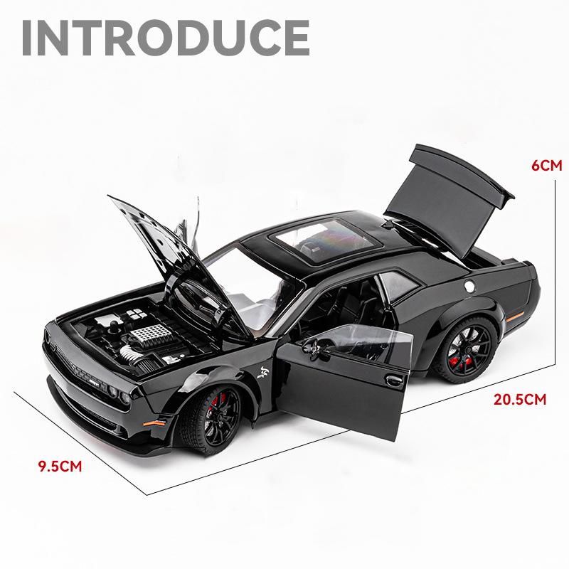 1/24 Dodge Challenger Hellcat Redeye SRT Alloy Sports Car Model Scale Car Diecast Metal Vehicle Sound and Light Childrens Toy Gifts