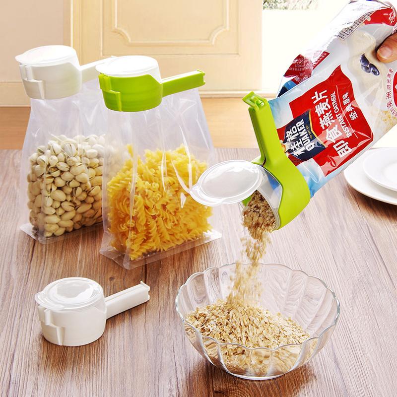 1Pcs Food Storage Bag Sealing Clips Plastic Cap Sealer Clip With Pour Spouts Snack Candy Storage Fresh Clamp Kitchen Organizer