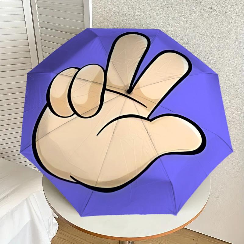 1pc Three Hand Gesture Fashionable Automatic Opening/Closing Folding Umbrella with 8 Iron Bones, Plastic Handle yy251015008