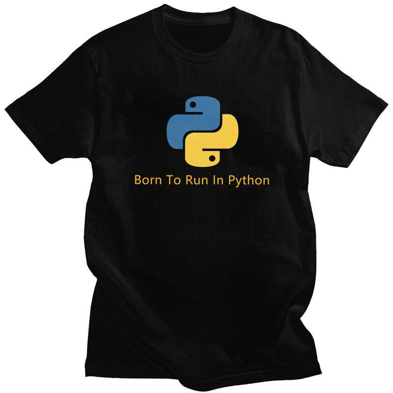 Мужская футболка с принтом "Born To Run In Python", короткий рукав, повседневная, для программиста, разработчика ПО, 100% хлопок