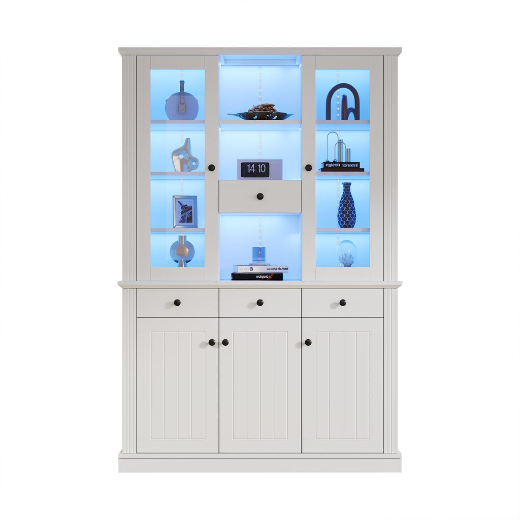 N625P293053054055W)119,5*40*180 см Витринный шкаф со светодиодной подсветкой, 4 ящика и 5 дверей, 21 отделение для хранения, Шкаф для гостиной, МДФ