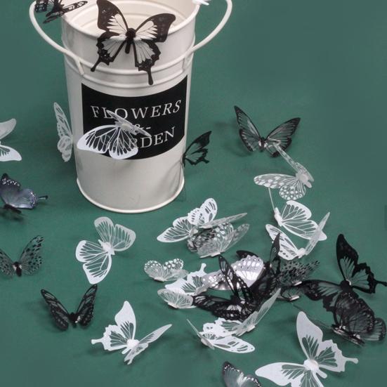 18Pcs/Set Ornamental Removable Exquisite Transparent Simulated Butterfly Wall Stickers Room Decor Wall Art Stickers AVE