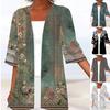 Women's Spring Summer Printed Mid Sleeve Loose Hemp Small Outer Jacket