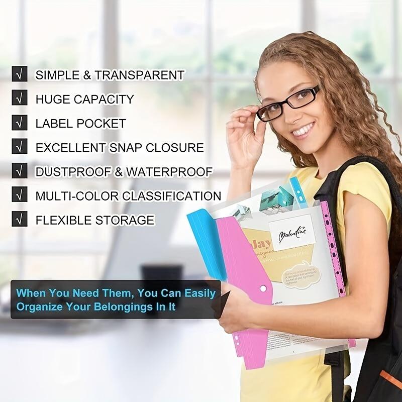 6 шт. Пластиковый конверт с клейкими кнопками и 11 отверстиями, сумка-расширитель для папки-регистратора на 2/3/4 кольца и школьной папки-регистратора формата А4