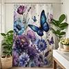 Purple Flower Butterfly Shower Curtain Vintage Floral Shower Curtains Set for Bathroom Aesthetic Violet Lilac Daisy Rustic Bath