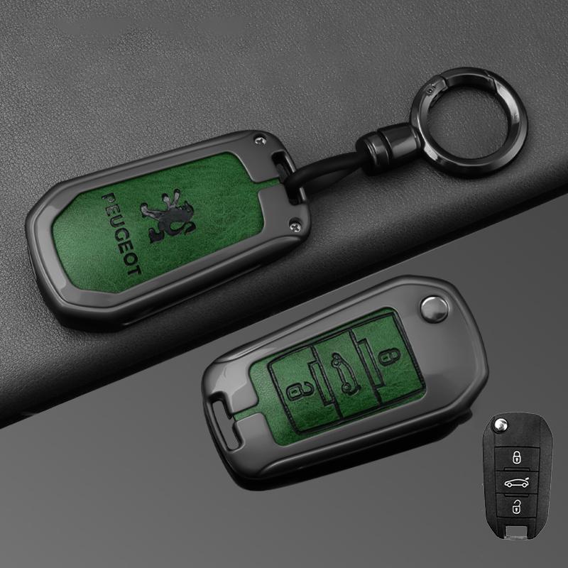 Alloy Leather Car Smart Remote Key Case Shell Cover Protector for Peugeot 208 2008 301 308 508 5008 RCZ Keychain Accessories