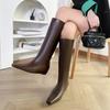 Модные женские туфли на плоской подошве с высокими сапогами до колена с квадратным носком, зима 2025, новый тренд, готические туфли челси, повседневные кожаные туфли, модное платье, Botas Mujer
