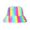 New Thermal Basin Hat Imitation Rabbit Hair Female Internet Celebrity Trend Female Colorful Rainbow Striped Bucket Hat Winter 2025