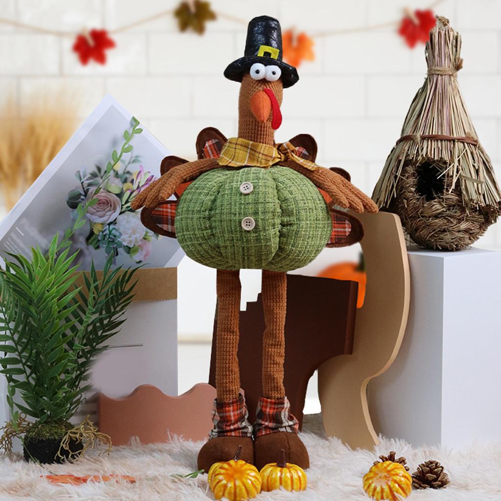 Thanksgiving Decoration Turkey Doll with Telescopic Legs Autumn Decors Turkey Figurine Festival Farmhouse Home Ornaments
