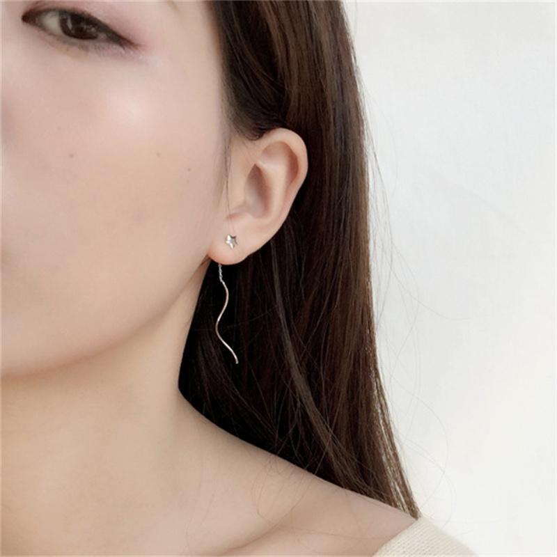 VENTFILLE 925 Sterling Silver Asymmetric Star Moon Earrings Long Tassel Feminine Temperament Korean Simple Jewelry