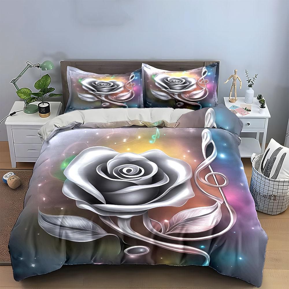 Elegant Rose Decor Set Gift Soft Skin-Friendly Bedding Set Includes 1 Duvet Cover And 2 Pillowcase Gift