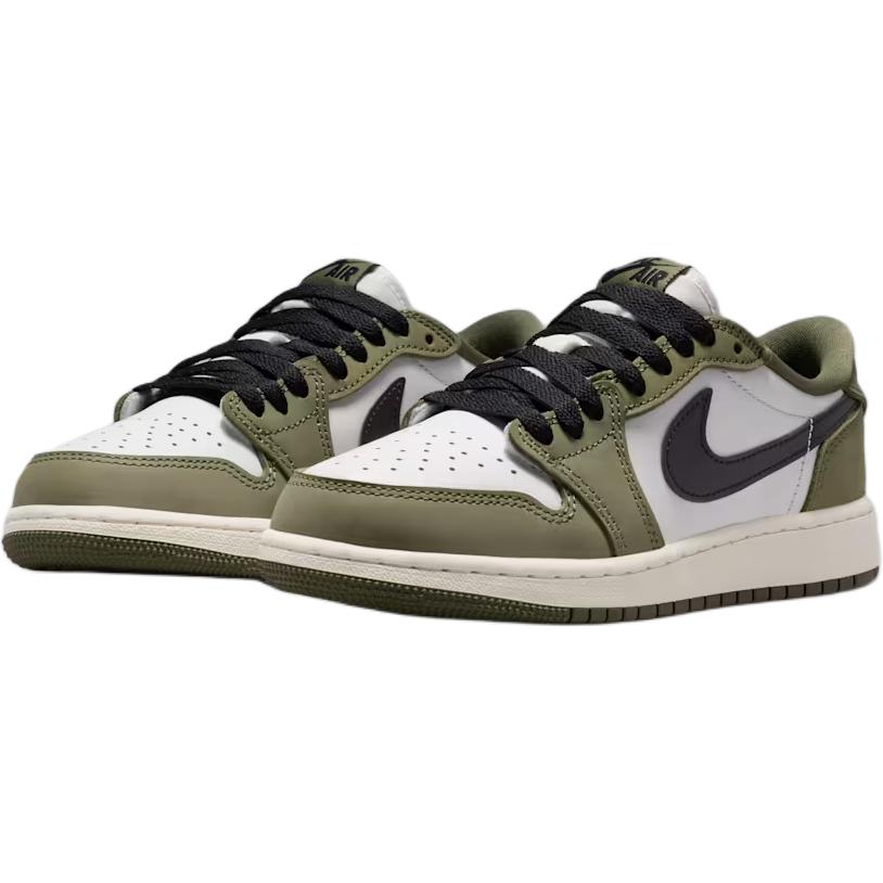 Jordan Детские баскетбольные кроссовки Air Jordan 1, нескользящие, износостойкие, низкие, оливково-зеленый/черный/белый HQ6999-200