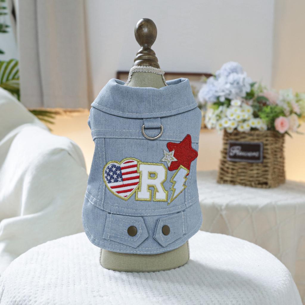 Pet Clothes Dog Cat Clothing Clothing Handsome Cute Rock Handsome Denim Collection Directly from the Manufacturer
