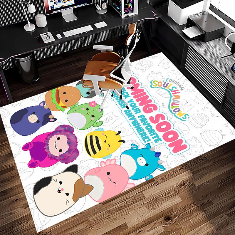 Коврик Squishmallows с принтом - Мягкий, Моющийся, Нескользящий, Для помещений, Под офисные стулья, Гостиной, Домашнего офиса, Декоративный ковер