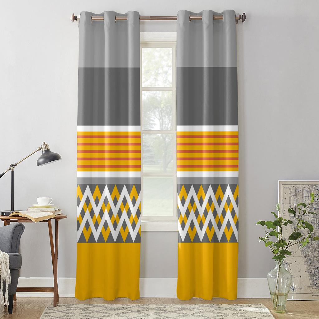 Желтые, серые полосы, геометрические современные оконные шторы для гостиной, спальни, кухонные шторы, шторы
