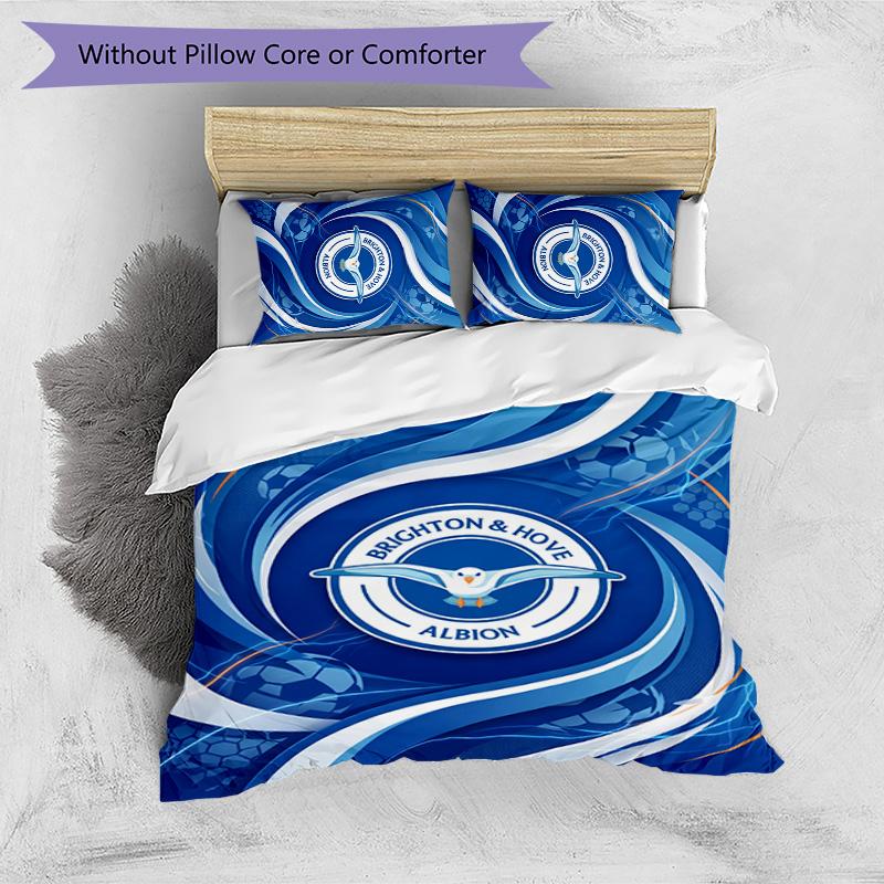 Brighton & Hove Albion Football Printed 3 Pieces Bedding Set, Comfortable Skin Friendly Bedroom Duvet Cover Set