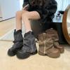 Модный дизайн Брюки Листья Ботинки Женские 2025 Осень Новые Ботинки на платформе до середины голени