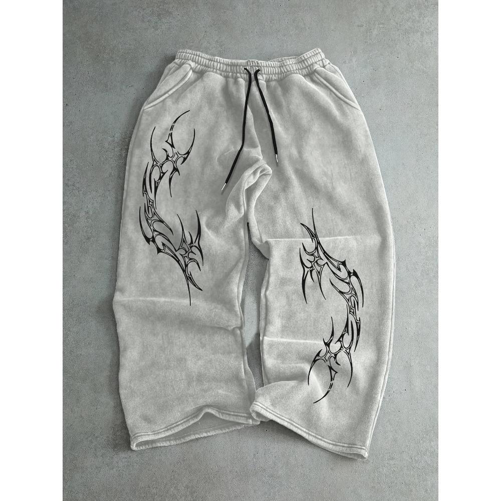 Men's Gothic Printed Loose Elastic Straight Leg Pants - Loose Winter Pants, Casual Street Wear for Autumn and Winter