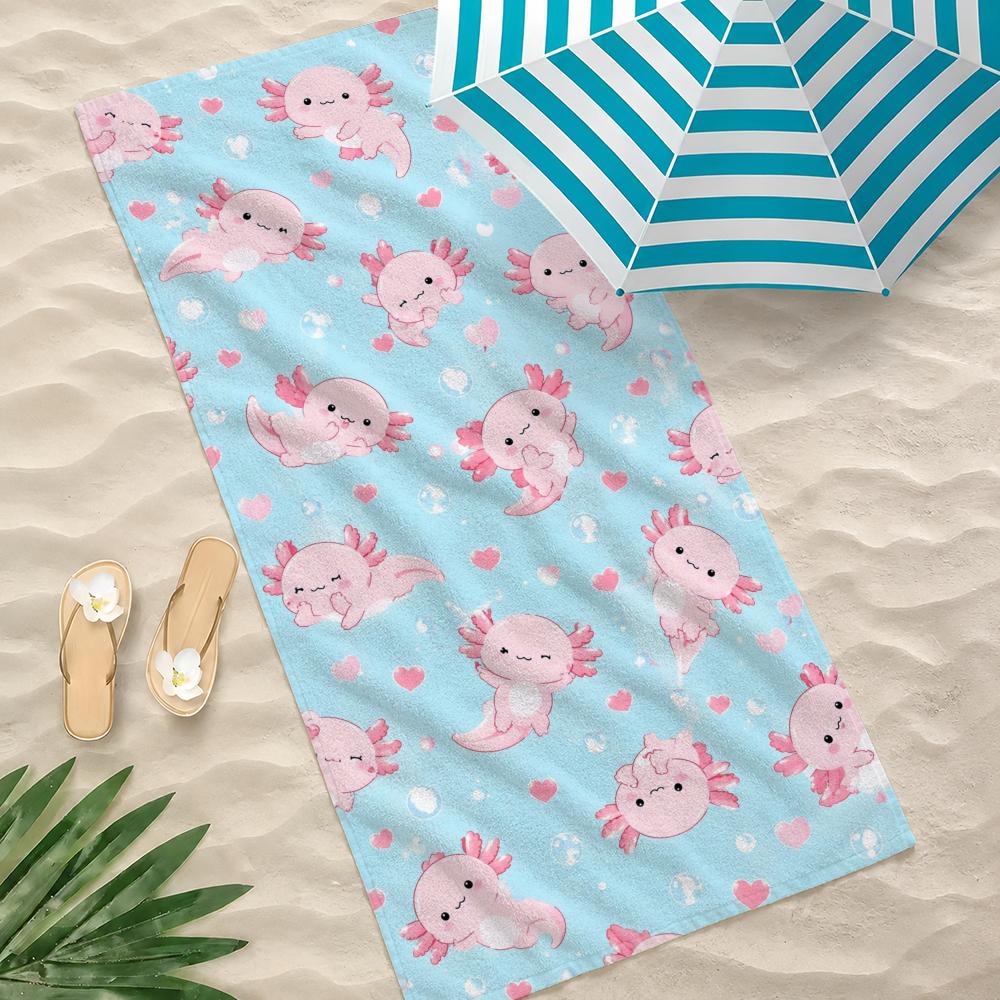 Pink A-Axolotl Cute Cartoon Towel Towel beach towel, quick drying absorbent bath towel for Swim,Gym,Camping,Outdoor hot