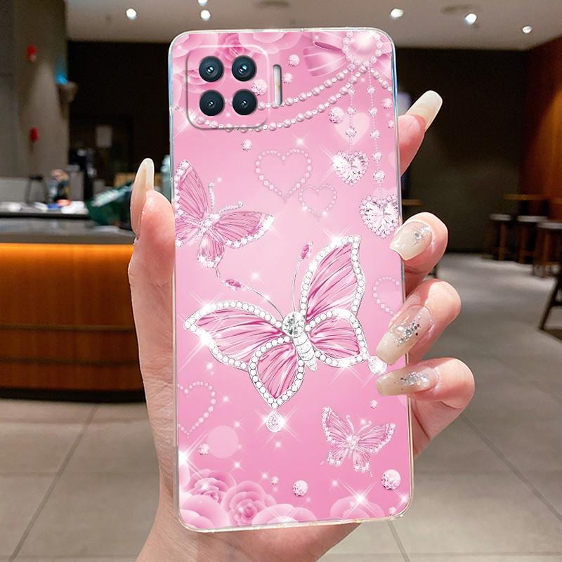 Phone Case For OPPO Reno4 Lite 4 F Flower Butterfly Casing For Oppo Reno 4 Lite 4F Capa Transparent Soft Silicone TPU Back Cover
