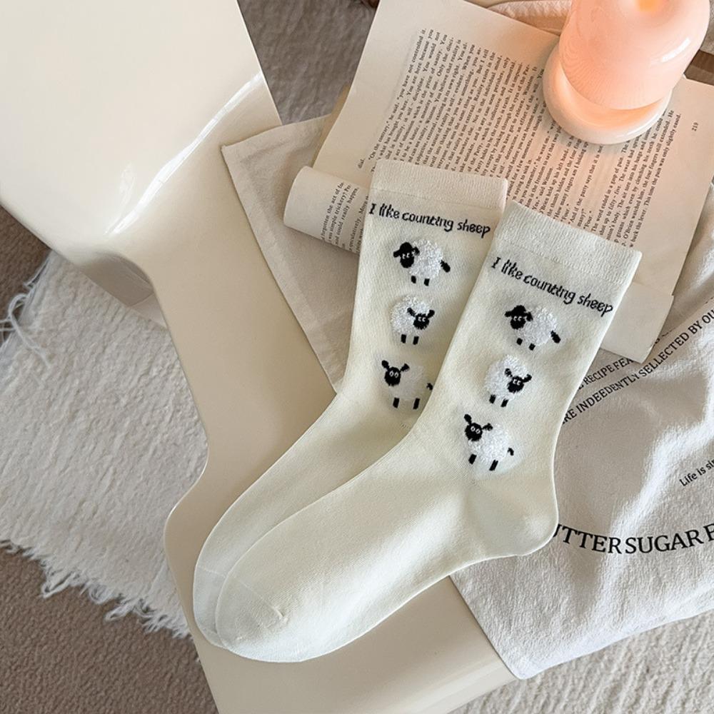 Осенние женские носки Мультяшные животные Милые носки с овечками для девочек Теплые хлопковые носки с рисунком ягненка для женщин Рождественские подарки
