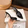 Летние женские туфли-шлепанцы на высоком каблуке, сексуальные шлепанцы с острым носком и тонким каблуком, роскошные кожаные шлепанцы для женщин, дизайнерские шлепанцы с открытым носком